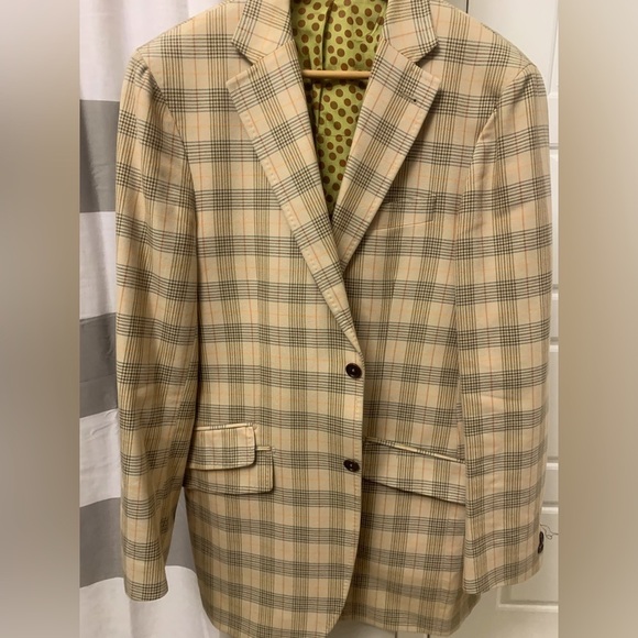 KUHLMAN Men’s Plaid‎ Beige Tan Brown Orange Blazer Suit Jacket 40 US 50 EU Long - Picture 1 of 7